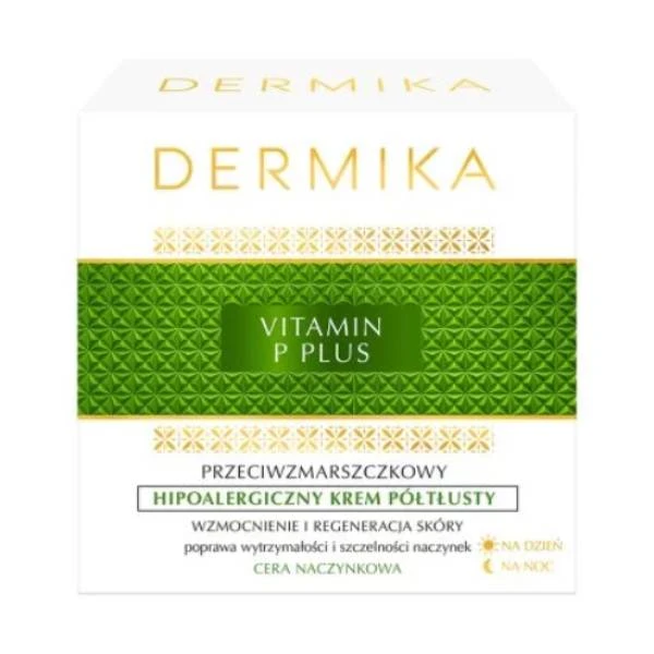 DERMIKA Vitamin P Plus Krem przeciwzmarszczkowy półtłusty hipoalergiczny cera naczynkowa, 50 ml