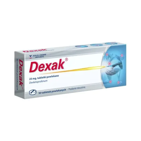 DEXAK 25 mg, lek przeciw bólowi mięśni i zębów, 30 tabletek