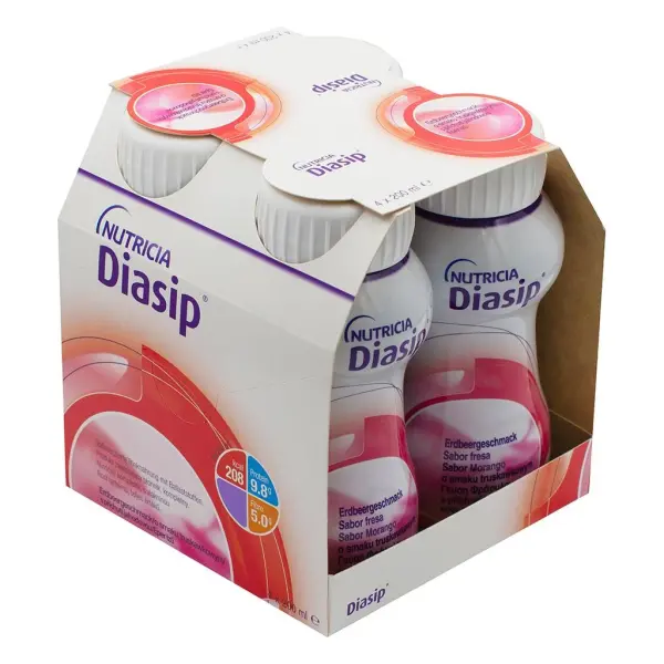Diasip o smaku truskawkowym płyn 4 sztuki po 200 ml