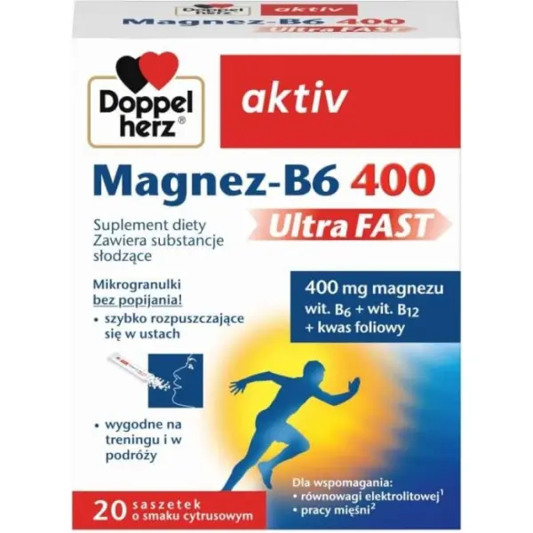 DOPPELHERZ AKTIV Magnez B6 Ultrafast, 20 saszetek