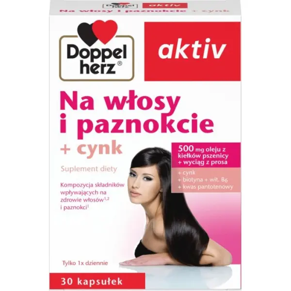DOPPELHERZ AKTIV Na Włosy I Paznokcie + Cynk, 30 kapsułek