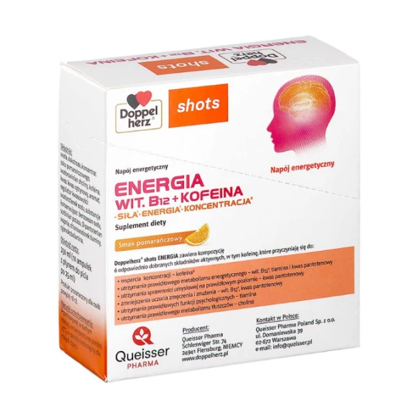 Doppelherz Shots Energia Wit. B12 + Kofeina, 10 ampułek