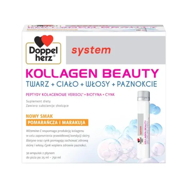 DOPPELHERZ SYSTEM Kollagen Beauty smak pomarańcza i marakuja, 30 ampułek