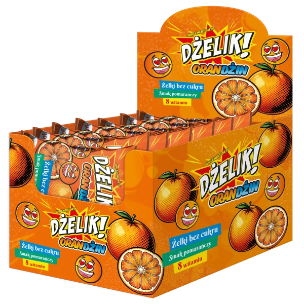 DŻELIK! ORANDŻIN Żelki bez cukru o smaku pomarańczowym, 30 g x 20 szt.