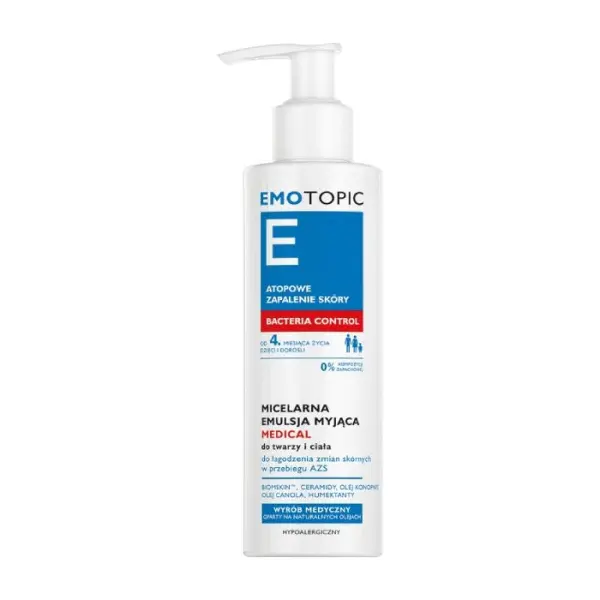 EMOTOPIC Bacteria Control Emulsja micelarna myjąca do twarzy, 190 ml