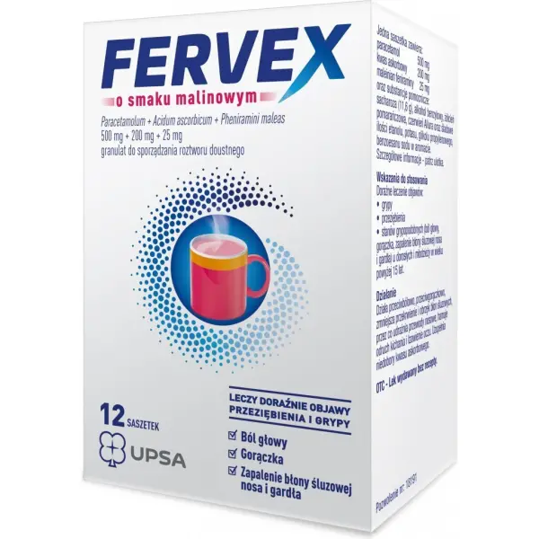Fervex o smaku malinowym 12 saszetek