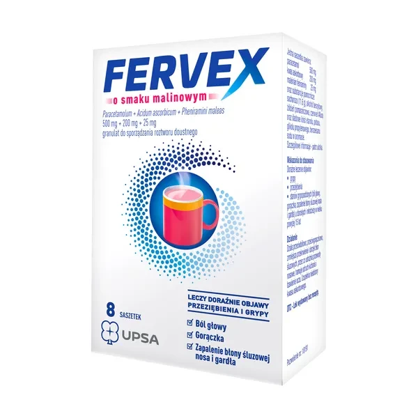 Fervex o smaku malinowym, 8 saszetek