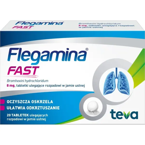 Flegamina Fast 8mg tabletka ulegająca rozpadowi w jamie ustnej 20 sztuk