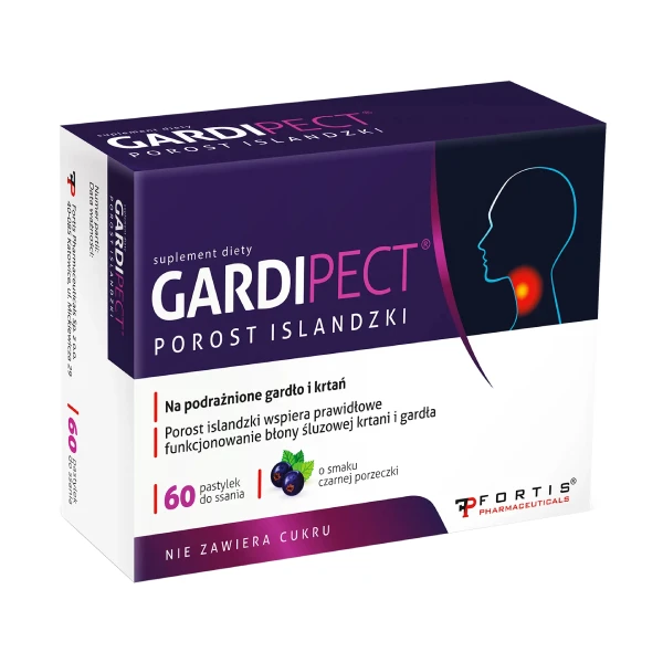 Gardipect Porost Islandzki o smaku czarnej porzeczki, 60 pastylek