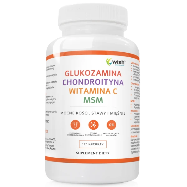 WISH Glukozamina Chondroityna MSM Witamina C, 120 kaps.