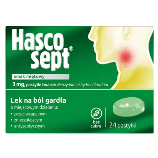 Hascosept smak miętowy, 24 pastylki