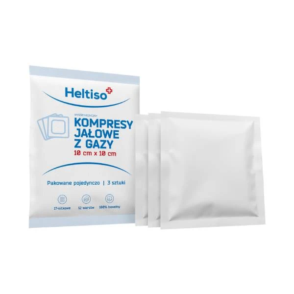 Heltiso Kompresy jałowe z gazy 17 nitkowe 12 warstwowe 10 x 10 cm, 3 szt.