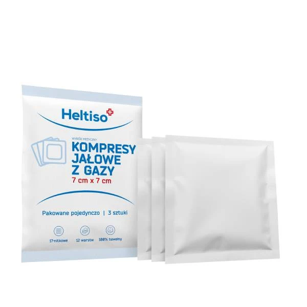Heltiso Kompresy jałowe z gazy 17 nitkowe 12 warstwowe 7 x 7 cm, 3 szt.