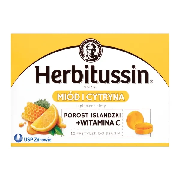 Herbitussin Porost Islandzki + Witamina C miód i cytryna, 12 szt.