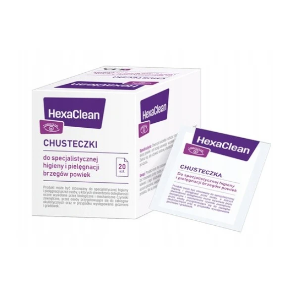 HexaClean chusteczki do specjalistycznej higieny i pielęgnacji brzegów powiek, 20 szt.
