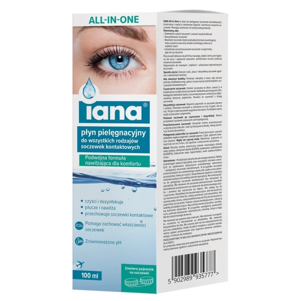 Iana All In One Płyn pielęgnacyjny do soczewek kontaktowych, 360 ml