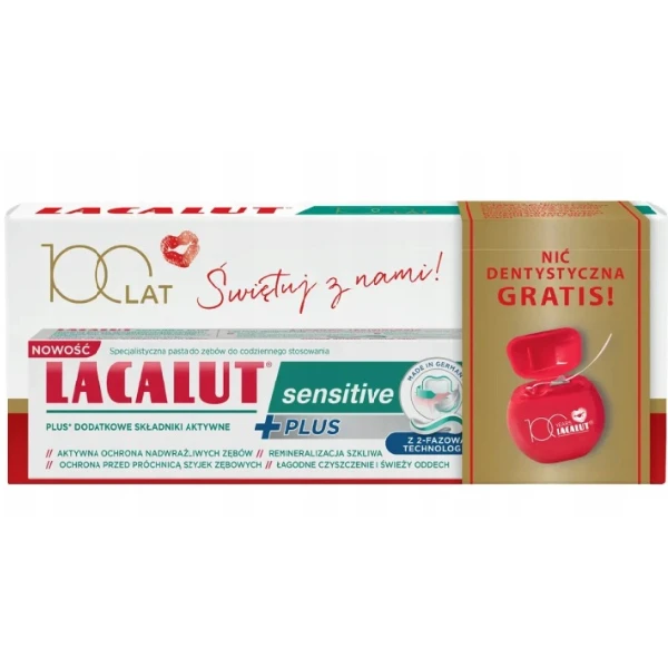 LACALUT Sensitive Plus Pasta do zębów + nić dentystyczna, 75 ml