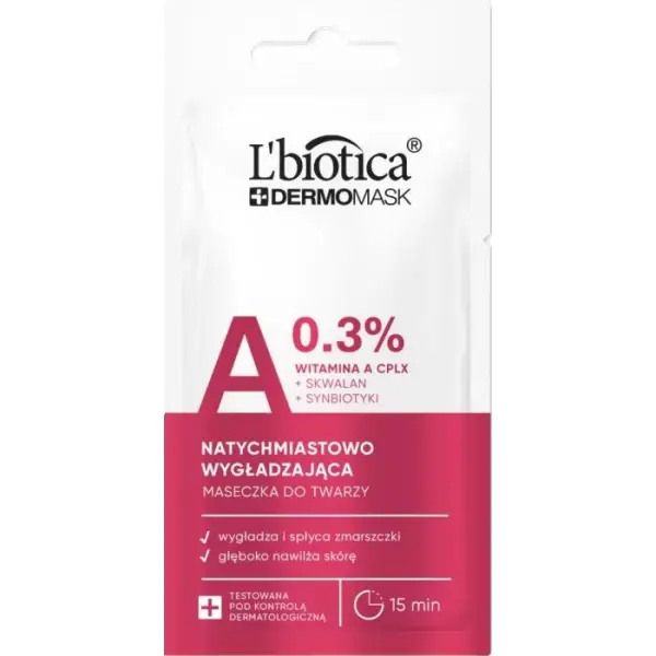L'BIOTICA Dermomask ekspresowo wygładzająca maska z witaminą A, 8 ml