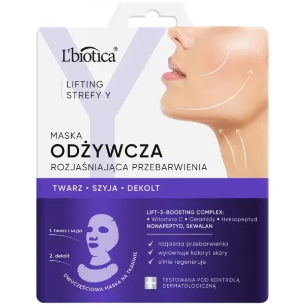 L'BIOTICA Lifting Strefy Y Odżywcza maska do twarzy rozjaśniająca przebarwienia, 1 sztuka