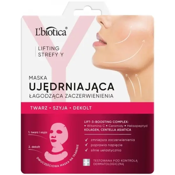 L'BIOTICA Lifting Strefy Y Ujędrniająca maska do twarzy łagodząca zaczerwienienia, 1 sztuka