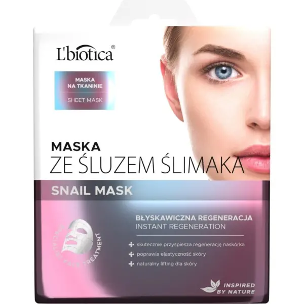 L'BIOTICA SNAIL MASK Maska śluz ślimaka błyskawiczna regeneracja 1 sztuka
