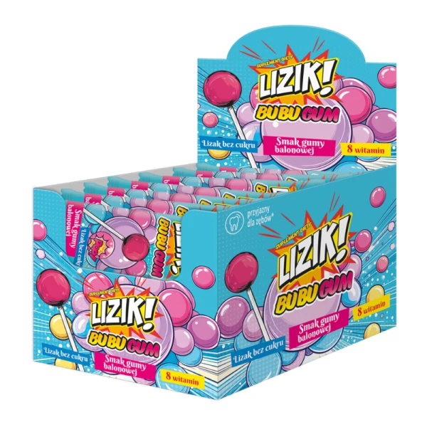 Lizik! Bubugum smak gumy balonowej bez cukru display, 30 szt.