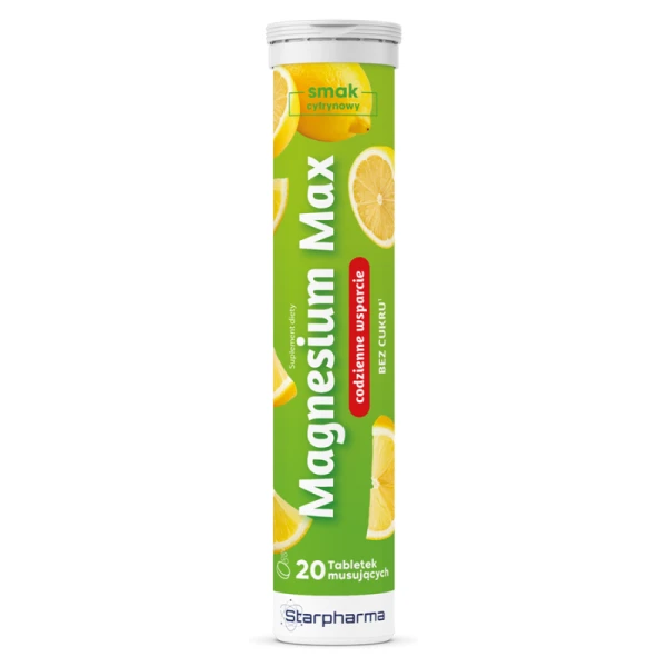 Magnesium Max cytrynowy bez cukru, 20 tabl.
