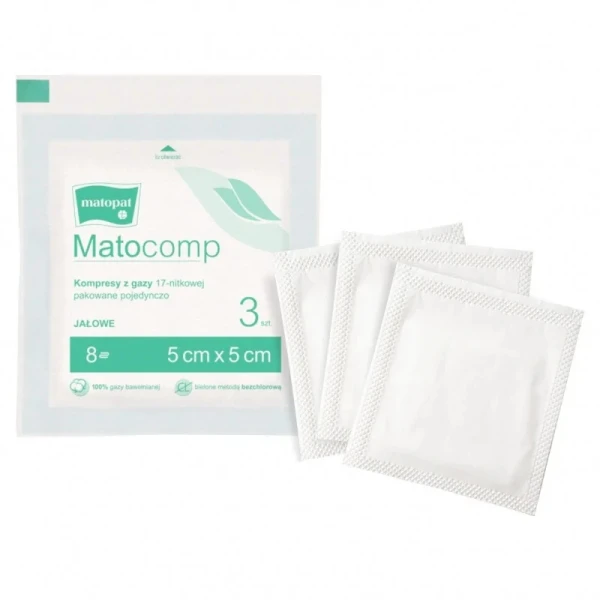 Matocomp Peel Pack Kompresy gazowe 17 nitkowe 12 warstwowe 9 x 9 cm