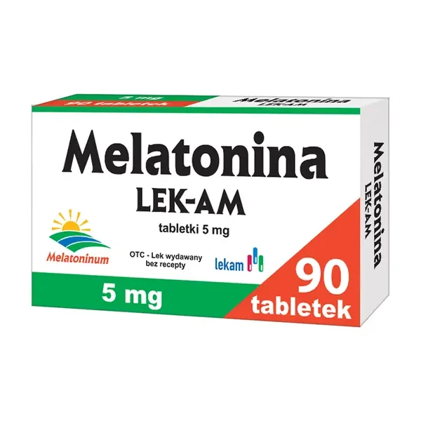 Melatonina LEK-AM 5 mg, tabletki z melatoniną wspomagające w zasypianiu, 90 sztuk