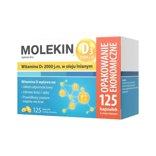 Molekin D3 Witamina D 2000 j .m. 125  kapsułek w oleju lnianym