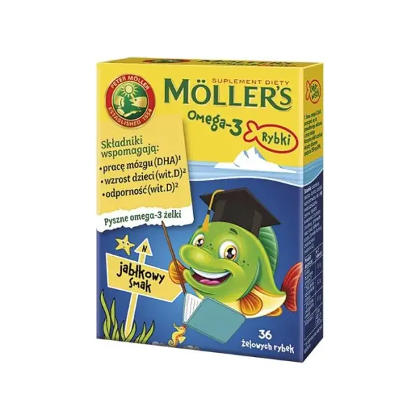MOLLERS Omega-3 Rybki jabłkowe żelki, 36 sztuk