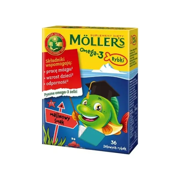 MOLLERS Omega-3 Rybki malina żelki, 36 sztuk