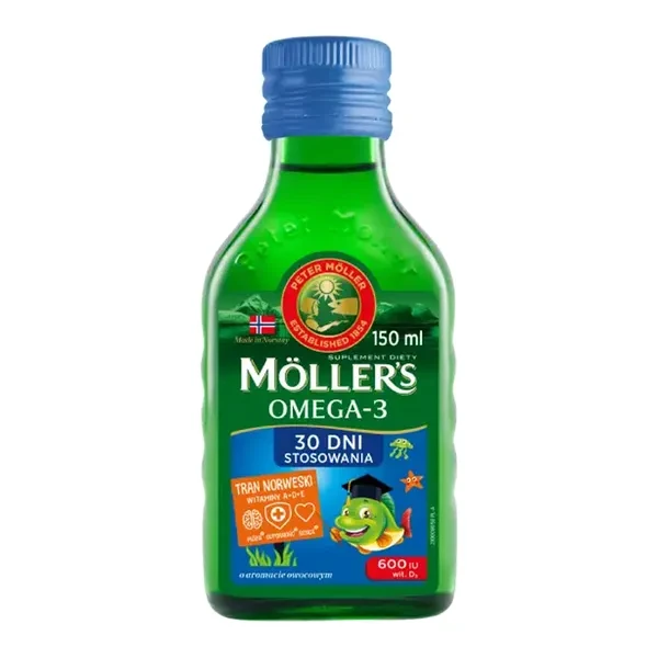 Moller's Omega-3 Tran Norweski o aromacie owocowym, 150 ml