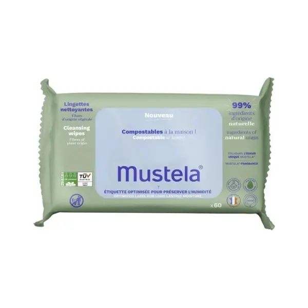 MUSTELA Chusteczki oczyszczające kompostowalne, 60 sztuk