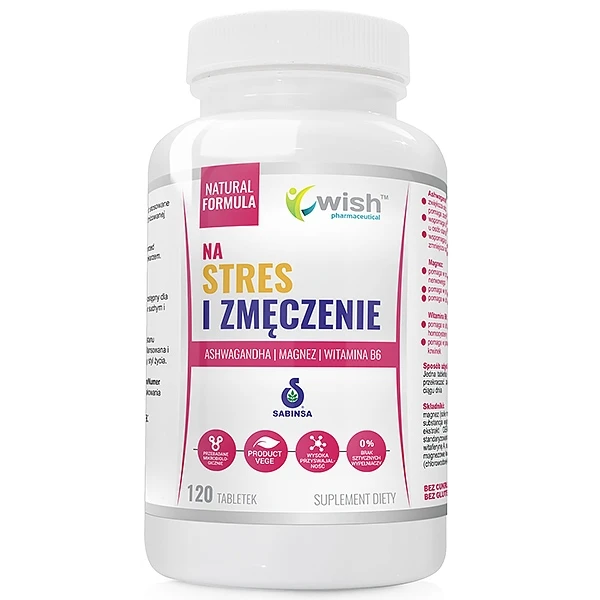 WISH NA STRES I ZMĘCZENIE Ashwagandha + Magnez + Witamina B6, 120 tabl.