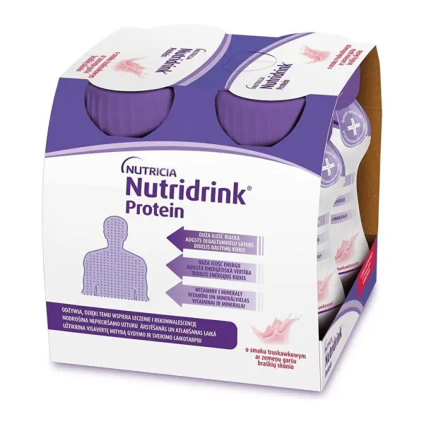 Nutridrink Protein o smaku truskawkowym 4 butelki po 125 ml