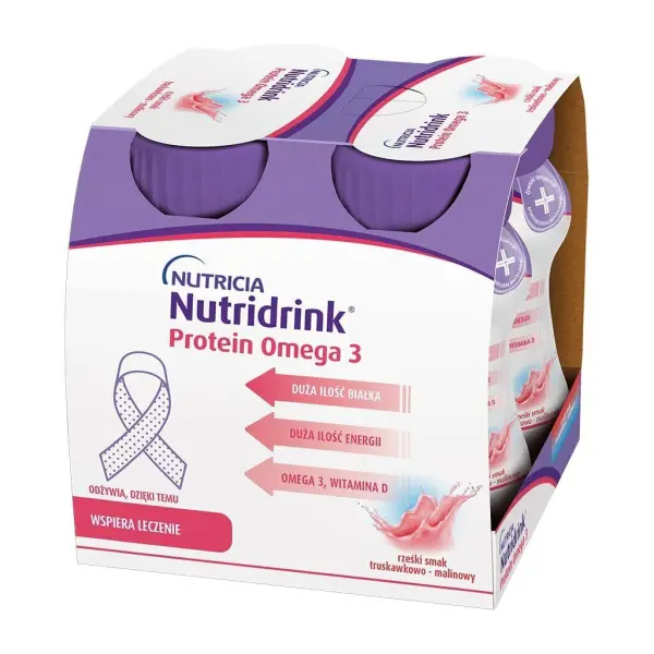 Nutridrink Protein Omega 3 rześki smak truskawkowo-malinowy 4 butelki po 125 ml