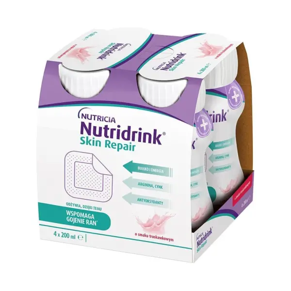 Nutridrink Skin Repair o smaku truskawkowym 4 butelki po 200 ml