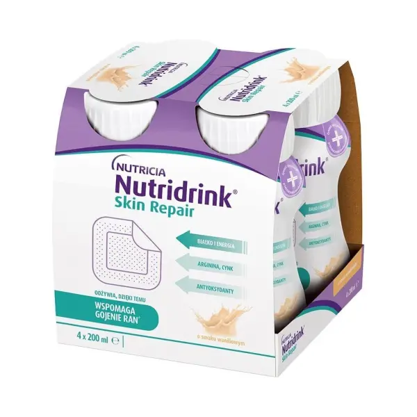 Nutridrink Skin Repair o smaku waniliowym 4 butelki po 200 ml
