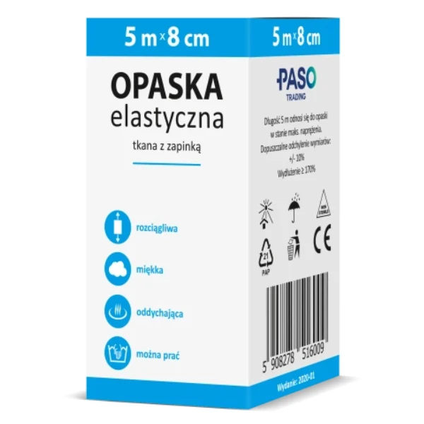 Opaska tkaninowa elastyczna z zapinką 5 m x 8 cm, 1 szt.