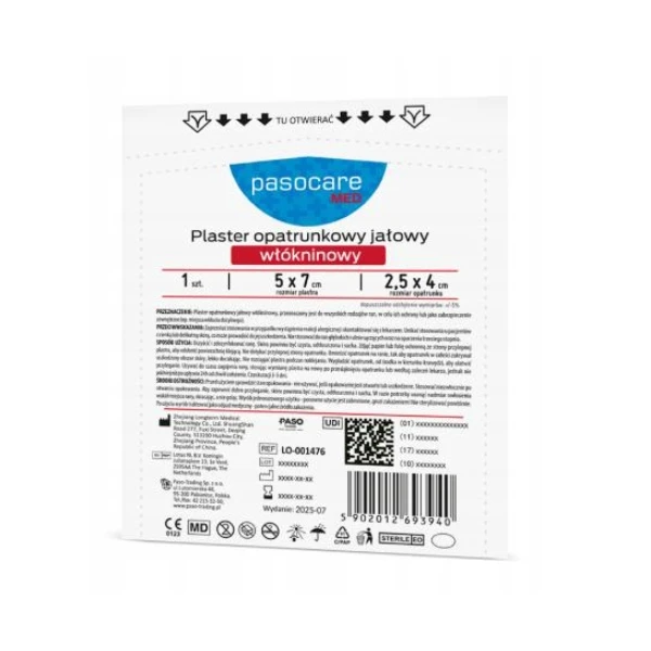 Pasocare Med Plaster opatrunkowy jałowy włókninowy 5 x 7 cm, 1 szt.