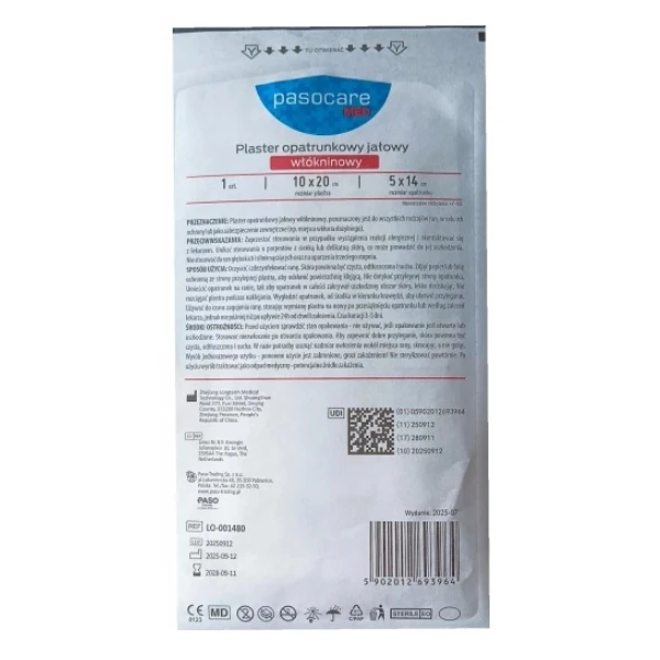 Pasocare Med Plaster opatrunkowy jałowy włókninowy 10 x 20 cm, 1 szt.
