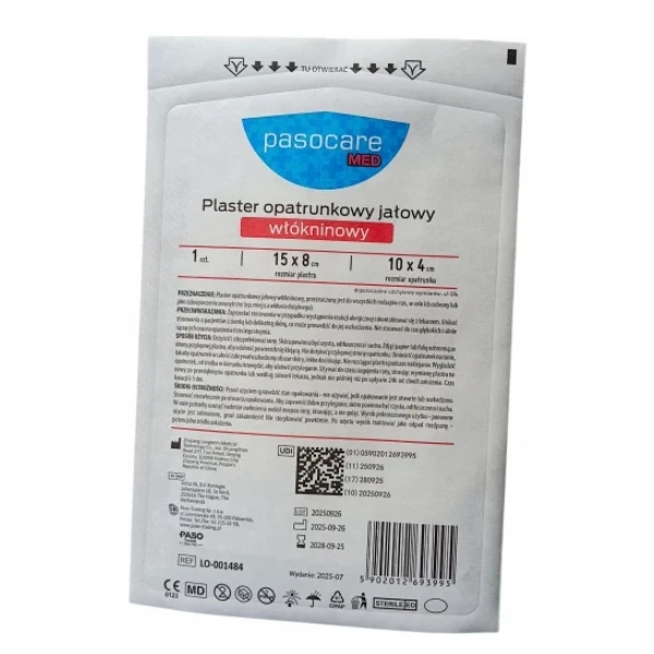 Pasocare Med Plaster opatrunkowy jałowy włókninowy 15 x 8 cm, 1 szt.