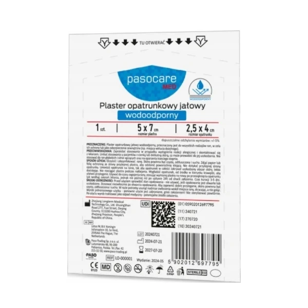 Pasocare Med Plaster opatrunkowy jałowy wodoodporny 5 x 7 cm, 1 szt.