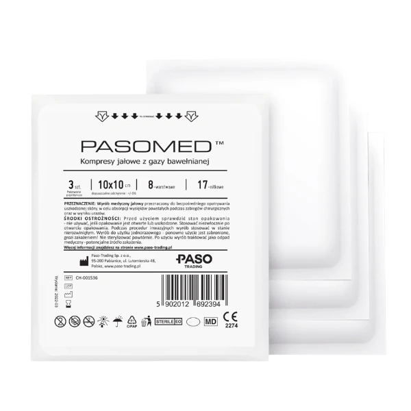Pasomed Kompresy jałowe 17 nitkowe 8 warstwowe 10 x 10 cm, 3 szt.