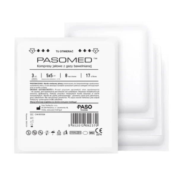 Pasomed Kompresy jałowe 17 nitkowe 8 warstwowe 5 x 5 cm, 3 szt.