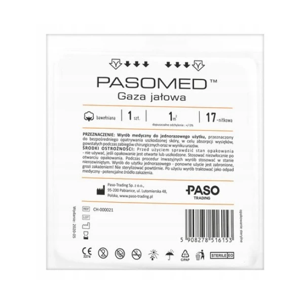 Pasomed Kompresy jałowe 17 nitkowe 8 warstwowe 7,5 x 7,5 cm, 3 szt.