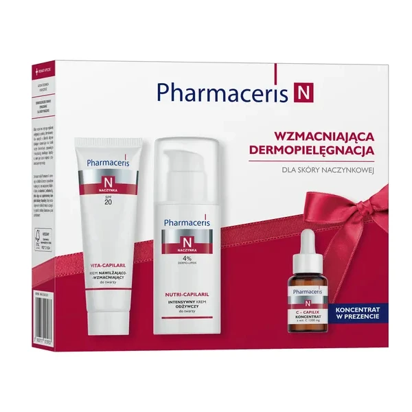 PHARMACERIS N - zestaw nawilżająco-odżywczy do skóry naczynkowej, 50 ml + 50 ml + 15 ml