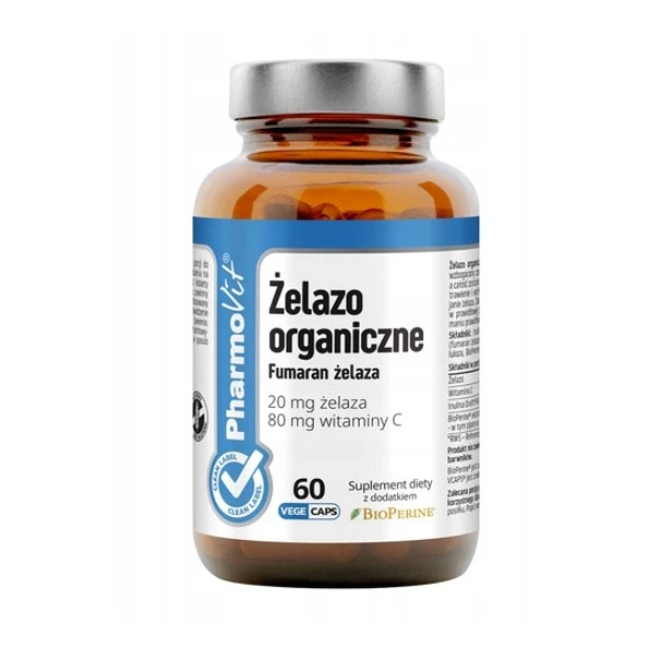 PHARMOVIT Żelazo organiczne 20 mg, 60 kaps.