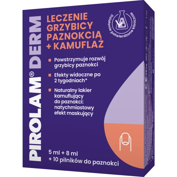 PIROLAM DERM Leczenie grzybicy paznokcia + kamuflaż, 5 ml + 8 ml